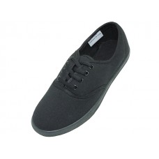 S324G-BB - Wholesale Youth's "Easy USA" Comfortable Casual Canvas Lace Up Shoes (*All Black Color)