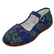 T2-119C-N - Wholesale Youth's Satin Brocade Upper Classic Mary Jane Shoes (*Navy Color)