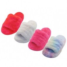 Z2002Y-A - Wholesale Youth's "Easy USA" Soft Fuzzy Plush Upper W/ Elastic Sling Back House Slippers (*Asst. Hot Pink. Beige. Red And Rainbow Print)