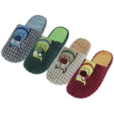 M7447-A - Wholesale Men's Cotton Corduroy with Dog Embroidery Upper House Slippers (*Asst. Beige, Wine Gray & Green)