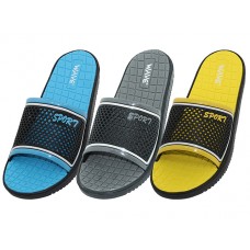 M7722 - Wholesale Men's " Wave " Sport Slide Sandals (*Asst. Yellow/Black, Gray/Black & Turquoise/Black)