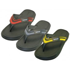 M7751 - Wholesale Men's " Wave " Sport Thong Sandals (*Asst. Black/Gray, Black/Red & Black/Yellow)