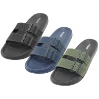 M9955 - Wholesale Men Double Buckle Soft Rubber Sandals (Asst. Black. Navy & Hunter Green)