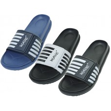 S2060M - Wholesale Men's "Easy USA" Velcro Upper with Black/White Stripe Upper Slide Sandal (*Asst: Black, Royal & Gray)