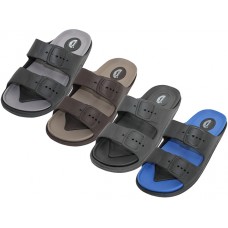 S2510-M Wholesale Men's "Wave" Super Soft Double Strip Upper slides sandals (*Asst.  Black, Royal, Gray & Beige)