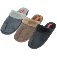 S6288-M - Wholesale Men's "EasyUSA" Micro Fiber Upper With Faux Fur Cuff House Slippers ( **Asst. Black Brown & Gray )
