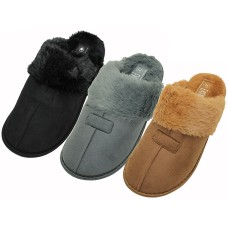 S6288M-Z - Wholesale Men's "Easy USA" Microfiber Upper With Faux Fur Cuff House Slippers (*Asst. Black Brown & Gray) 