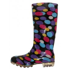 RB-38 - Wholesale Women's "Easy USA" 13½ Inches Super Soft Rubber Rain Boots (*Black with Multi Color Dot Printed) *Last 2 Case