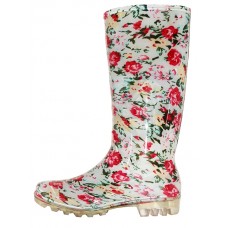 RB-41 - Wholesale Women's "Easy USA" Super Soft Rubber Rain Boot (*White/Floral Print)