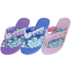 S1240-L - Wholesale Women's Floral Print Flip Flops (*Asst. Blue, Pink And Purple)