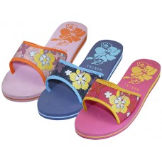 S1250-L - Wholesale Women's Floral Print Slide Slippers (*Asst. Fuchsia, Navy & Pink)