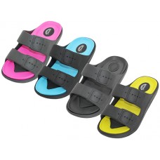 S2510L-A - Wholesale Women's "Wave" Super Soft Double Strap Upper Slides Sandals (*Asst. Black, Turquoise, Lime & Hot Pink)