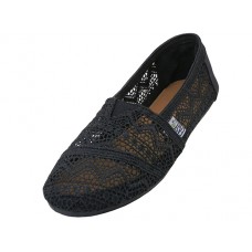 S309L-BB - Wholesale Women's "Easy USA" Crochet Upper Casual Canvas Slip on Shoes (*Black Color)