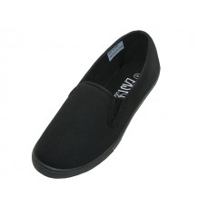 S316L-BB - Wholesale Women's "Easy USA" Slip on Twin Gore Comfortable Casual Cotton Upper Canvas shoes (*All Black Color)
