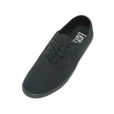 S324L-BB - Wholesale Women's "Easy USA" Comfortable Casual Canvas Lace Up Shoes (*All Black Color) *Available In Single Size