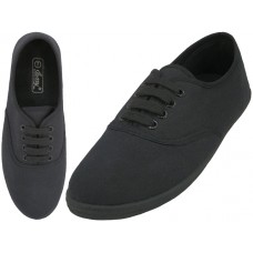 S324L-BB - Wholesale Women's "Easy USA" Comfortable Casual Canvas Lace Up Shoes (*All Black Color) *Available In Single Size