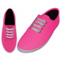 S324L-Neon-F - Wholesale Women's "Easy USA" Comfortable Casual Canvas Lace Up Shoes (*Neon Fuchsia Color) 