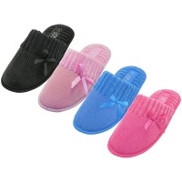 S5155L-A - Wholesale Women's "Easy USA" Close Toe Corduroy House Slippers / Bow Top (*Asst. Hot Pink. Black. Blue & Pink)
