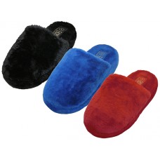 S831L-D - Wholesale Women's "Easy USA" Fuzzy Plush Close toe Keep Your Feet Warm House Slippers (*Asst. Black, Red & Royal Blue)