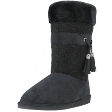 S5570L-B - Wholesale Women's Comfortable Micro Fiber Knitts Faux Fur Lining Winter Boots With Tassel ( *Black Color )