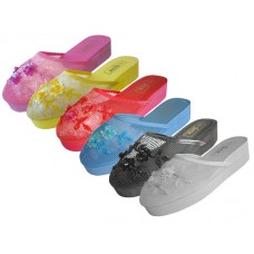 S706L-A - Wholesale Women's "Easy USA" Mesh Upper with Sequin Floral Upper Mid-Platform Comfort Slippers (*Asst. 6 Color)