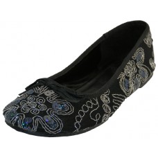 S9100L-B - Wholesale Women's "Easy USA" Sequin Ballet Flat Shoes  (*Black Color)
