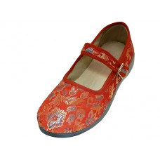 T2-112L-R - Wholesale Women's "Easy USA" Satin Brocade Upper Mary Jane Shoes (*Red Color)