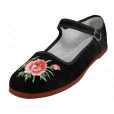 T2-118LB-EMB - Wholesale Women's "Easy USA" Velvet Upper With Embroidery Classic Mary Janes Shoe (*Black Color) *Available In Single Size