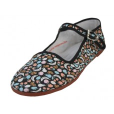 T5-1321 - Wholesale Women's Fruit Printed Cotton Upper Printed Classic Mary Jane Shoes ( Black Fruit Printed )
