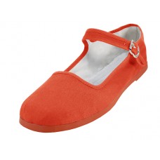 T5-222-R - Wholesale Women's "Easy USA" Cotton Upper Classic Mary Jane Shoes (*Mandarin Red Color) 