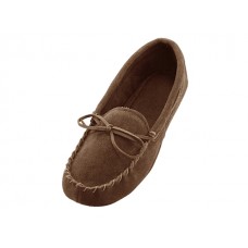 W080003-T - Wholesale Women's "Easy USA" Insulated Leather Upper Moccasins House Slipper (*Brown Color)