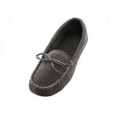 W080003-G - Wholesale Women's "Easy USA" Insulated Leather Upper Moccasins House Slipper  (*Gray Color)