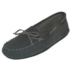 W080003-G - Wholesale Women's "EasyUSA" Insulated Leather Upper Moccasins House Slipper  ( *Gray Color )