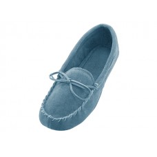 W080003-Blue - Wholesale Women's "Easy USA" Insulated Leather Upper Moccasins House Slipper (*Light Blue Color)