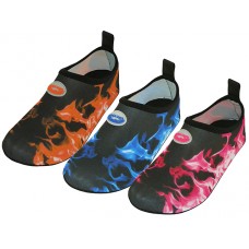 W1133L-A - Wholesale Women's "Wave" Super Soft Elastic Nylon Upper Flame Printed Yoga / Aqua Sock Water Shoes (*Asst. Royal/Blk, Hot Pink/Blk.&Orange/Blk)