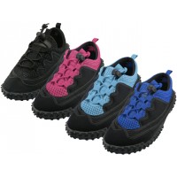 W1188L-A - Wholesale Women's "Wave" Nylon Upper With TPR. Outsole Lace Up Sport Water Shoes ( *Asst. All lack, Black/Royal Blue, Black/Fuchsia And Black/Blue ) *Available In Single Size