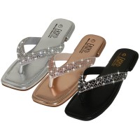 W2555L-A - Wholesale Women's "Easy USA" Rhinestone Upper Sandals / Thongs （* Gold, Silver & Black Assorted)