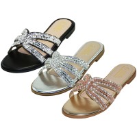 W2777L-A - Wholesale Women's "Easy USA" Rhinestone Upper Slides Sandals （* Gold, Silver & Black Assorted)