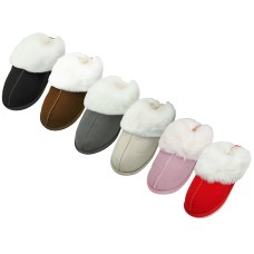 W3120L-A - Wholesale Women's Microfiber Faux Fur Scuff Open Back Soft House Slippers.