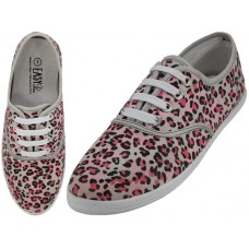 W3201 - Wholesale Women's "Easy USA" Casual Canvas Lace Up Shoes (*Red Leopard Print)