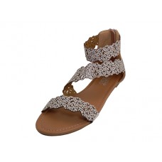 W5200L-C - Wholesale Women's "Easy USA" Soft Floral Design Upper with Ankle Strip Sandals (*Beige Color) 