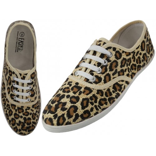 W5201 - Wholesale Women's Leopard Printed Canvas Shoe