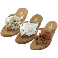 W5223L-A - Wholesale Women's Silk Flower Upper Soft Sandals (Brown, White & Beige).