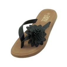 W5223-B - Wholesale Women Flower Thong Sandals (Black).