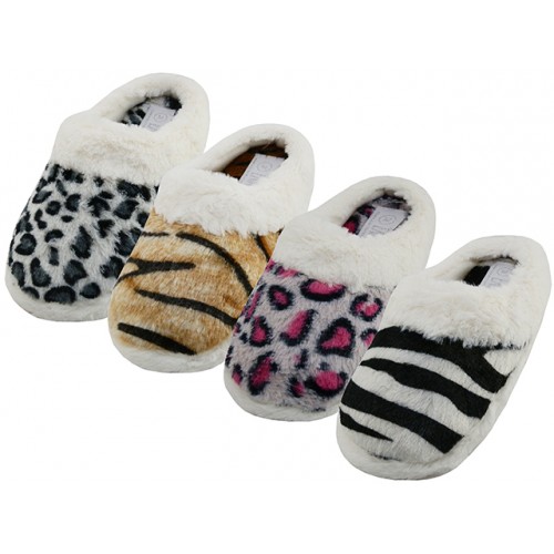 w530l-t - wholesale women's plush animal print with fur cuff