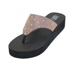 W622L-RG - Wholesale Women's "Easy USA" Rhinestone Upper Wedge Sandals (*Rose Gold Color) *Last 2 Case