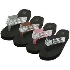 W755L-A - Wholesale Women's "Easy USA" Rhinestone Upper Thong Sandals (*Asst Black Silver Brown & Pink) 