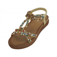 W7887L-RG - Wholesale Women's " Easy USA" Beaded Gemstone Upper Sandals （*Rose Gold Color）