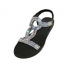 W7903L-B - Wholesale Women's "Easy USA" Rhinestone Sandals (*Black)