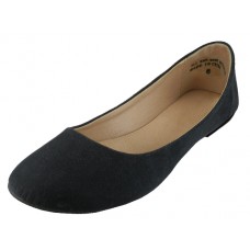 W8600L-B - Wholesale Women's "EasyUSA" Micro Suede Upper Stylish Ballet Flat Shoes (*Black Color) *Available in Single Size